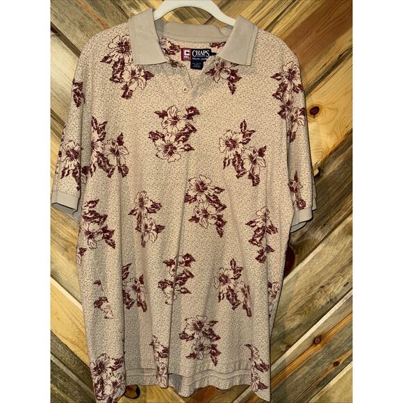 VTG Chaps Ralph Lauren Hawaiian Polo Shirt Mens Large Cotton Floral Yellow - Picture 1 of 4